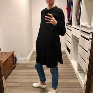 VINCE Black Two Tone Asymmetric Wool Blend Coat